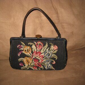 La Marquise Needlepoint Purse Handbag Leather Vintage